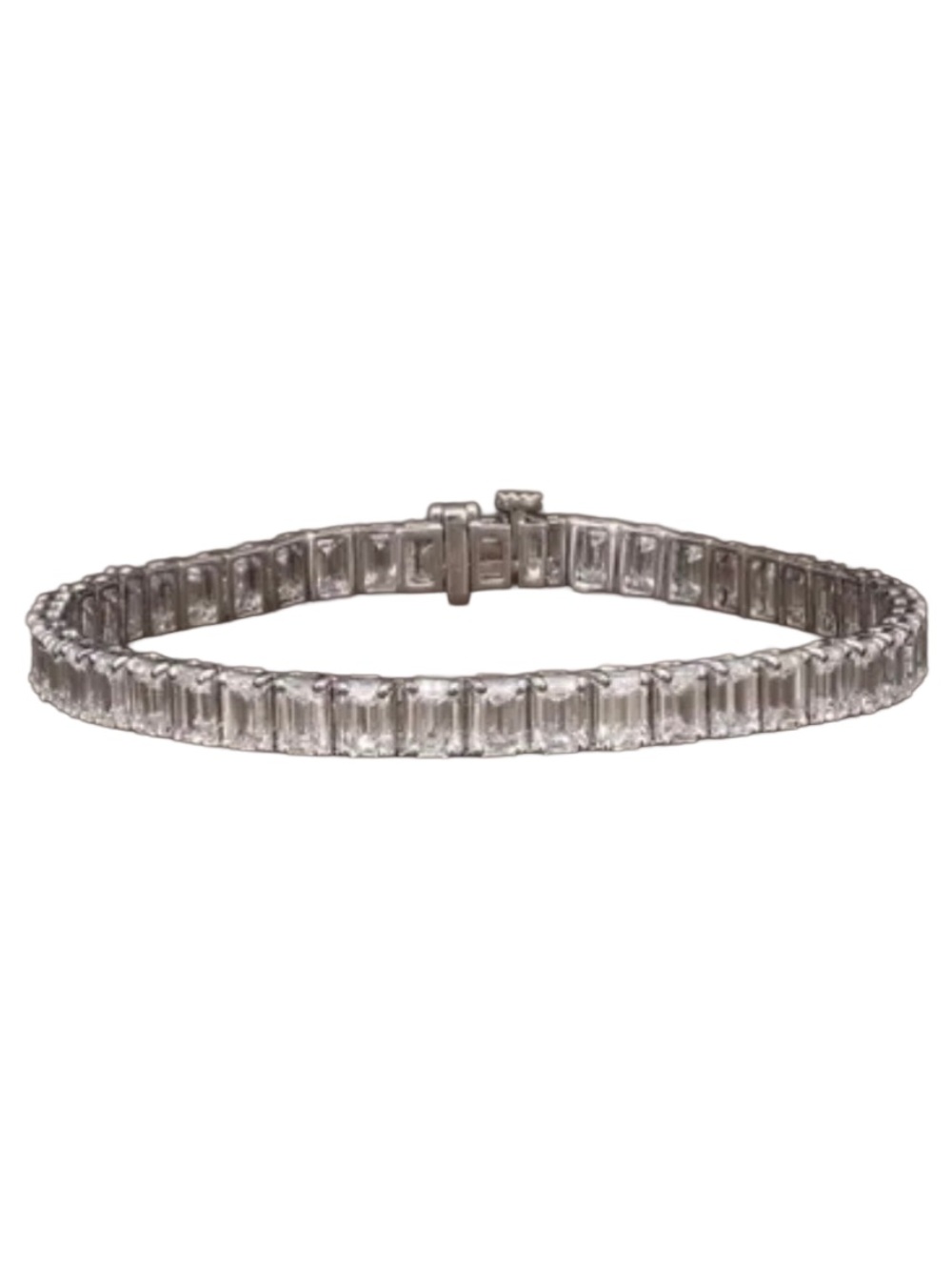 Silver Emerald Cut Moissanite Tennis Bracelet